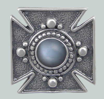 Sterling Silver Small Iron Cross Post Stud Earrings With Grey Moonstone